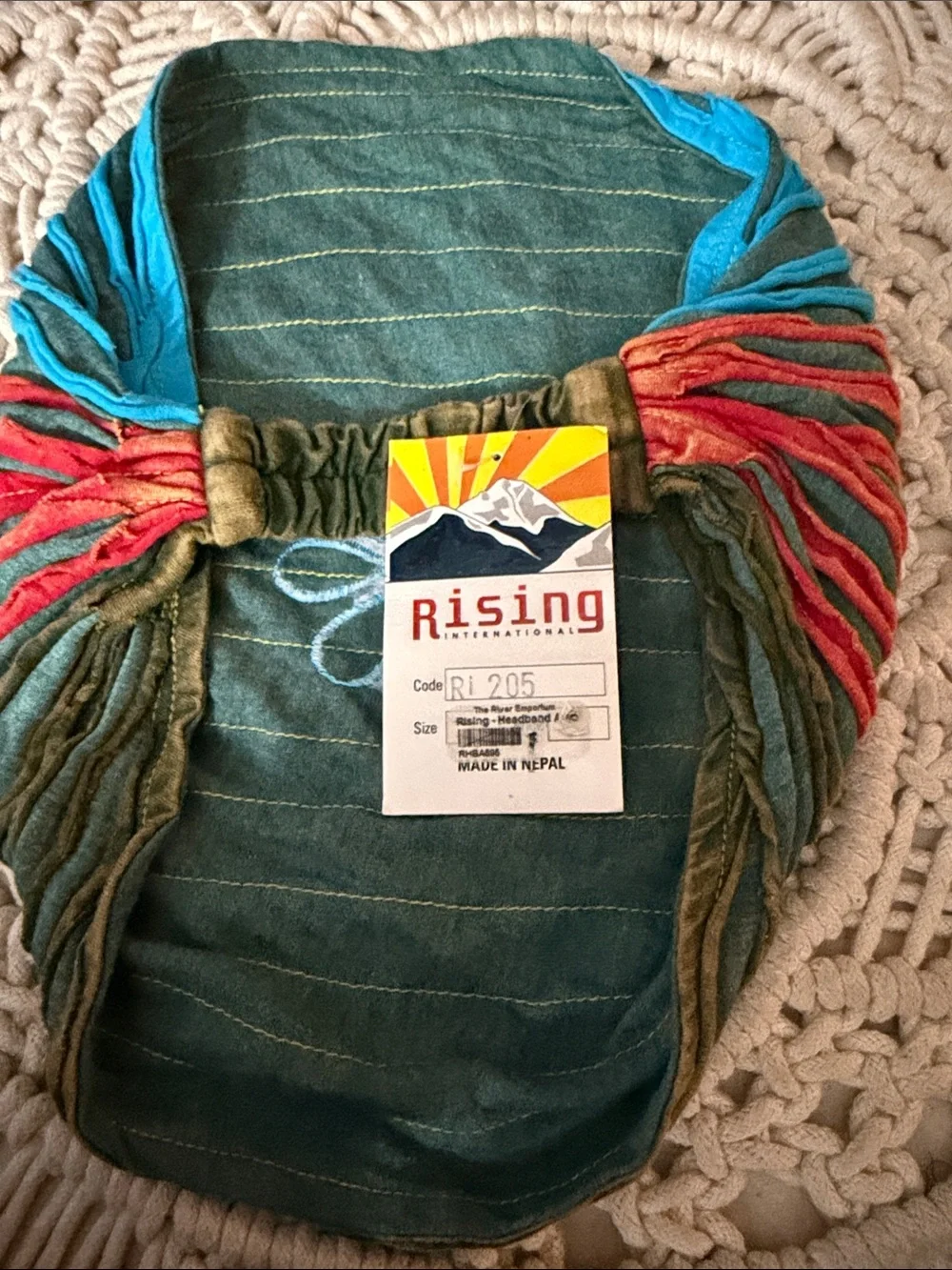 Rising International Teal Slouchy Boho Headband with Turquoise & Coral Accents
